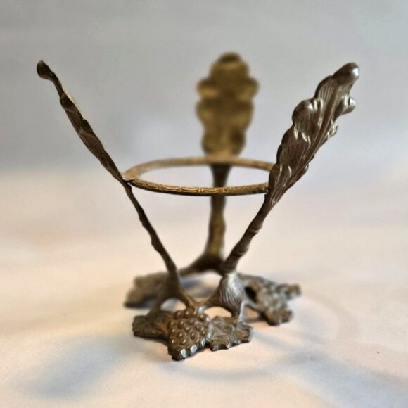 Unmarked Other - Brass Orb Holder Vtg Speheres Candle Bowl Three Prong Grapes & Leaves 6"x6"x4.5"